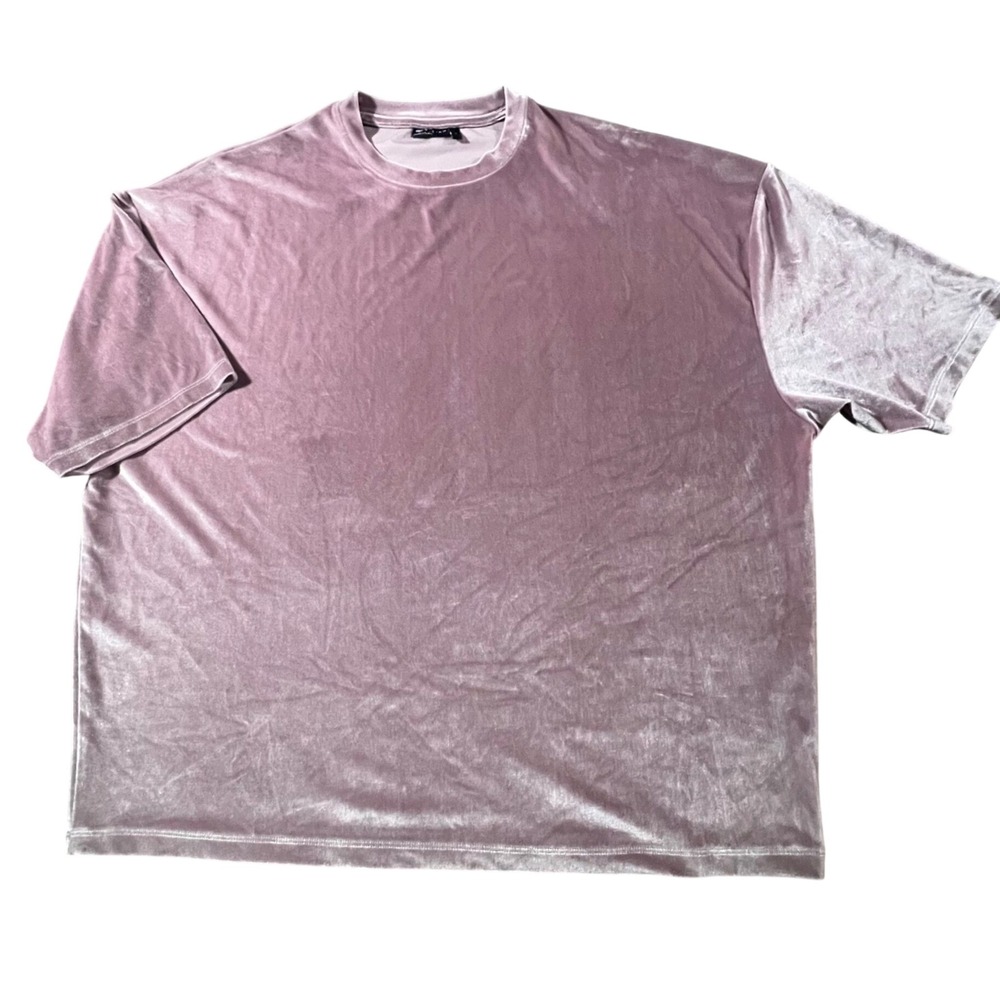 ASOS DESIGN Velvet Shirt Mens Large Mauve Oversized Velour Short Sleeve Crewneck